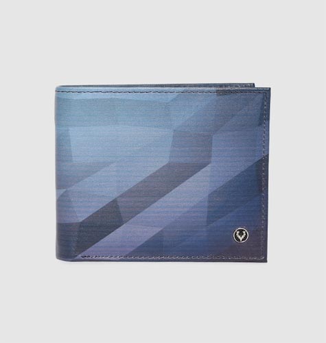 Men Blue Printed Leather Two Fold Wallet